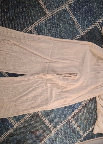 Bej alt üst takım keten pantolon yelek - Görsel 3