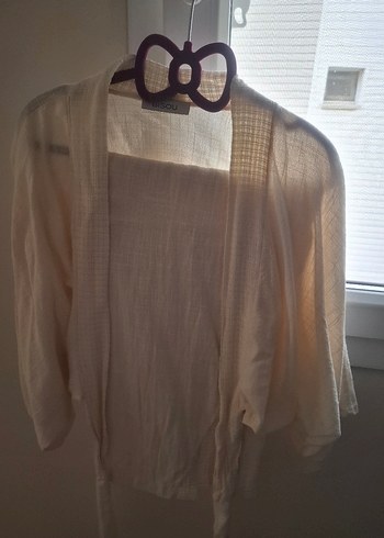 Bej alt üst takım keten pantolon yelek - Görsel 6