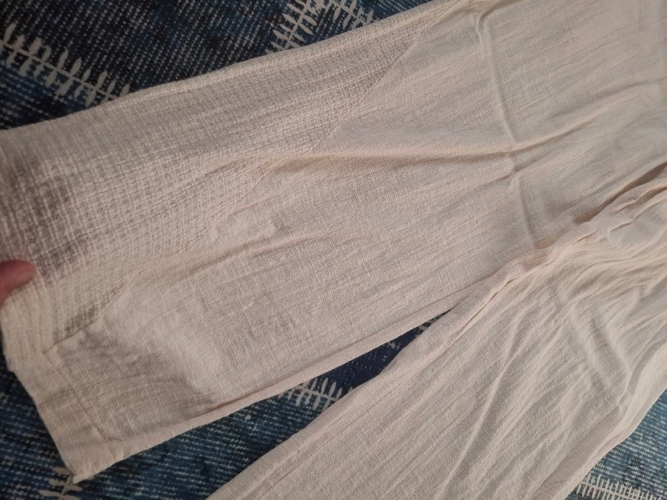 Bej alt üst takım keten pantolon yelek - Görsel 4