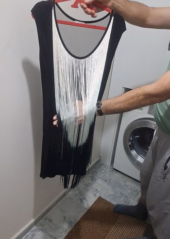 ip Detaylı Siyah kısaKadın Abiye Elbise - Görsel 5