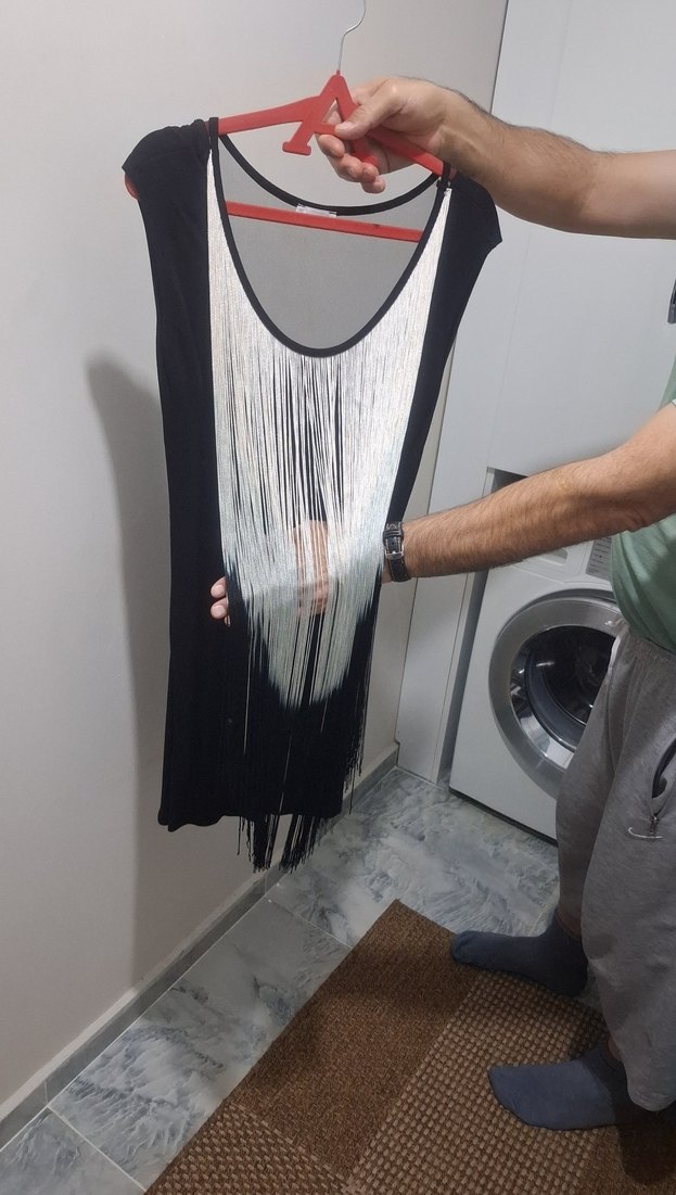 ip Detaylı Siyah kısaKadın Abiye Elbise - Görsel 5