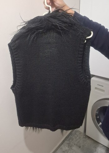 Kürklü Siyah Kadın Yün Yelek - Görsel 2