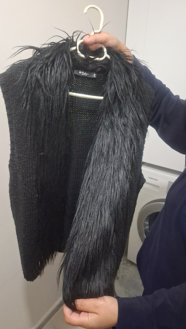 Kürklü Siyah Kadın Yün Yelek - Görsel 5