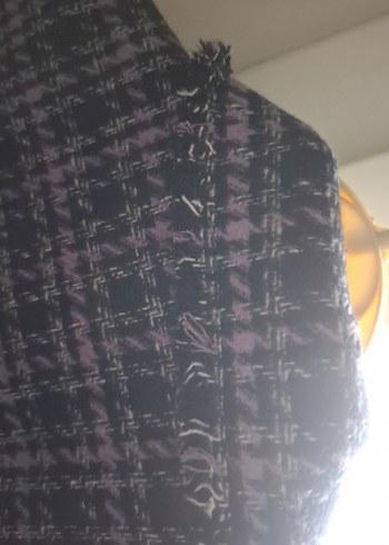 Düğmeli Mor Ekose Kadın Blazer Ceket - Görsel 5