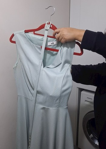 Mavi V-Yaka  Kolsuz Elbise - Görsel 6