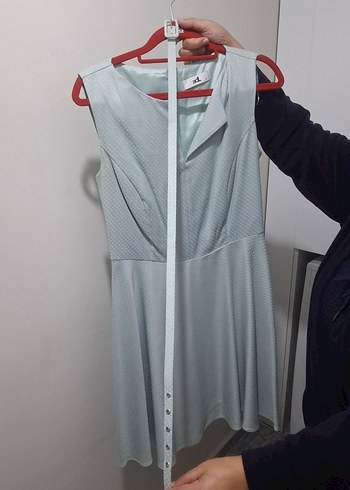 Mavi V-Yaka  Kolsuz Elbise - Görsel 2