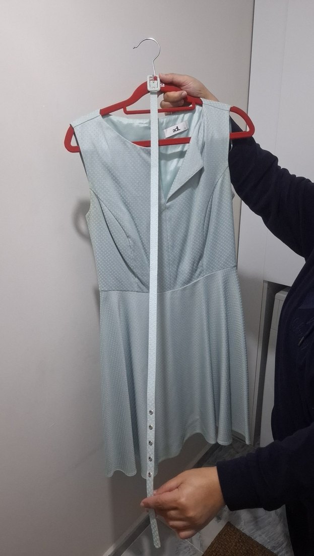 Mavi V-Yaka  Kolsuz Elbise - Görsel 2