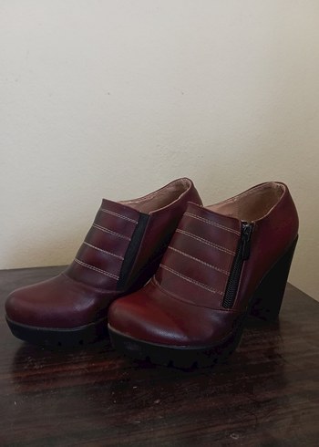 Kadın Bordo Deri Platform Topuklu Ayakkabı - Görsel 2