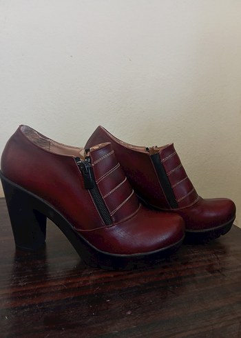 Kadın Bordo Deri Platform Topuklu Ayakkabı - Görsel 4
