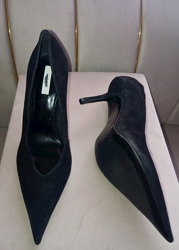 Siyah Süet Sivri Uçlu Stiletto Topuklu Ayakkabı - Görsel 3