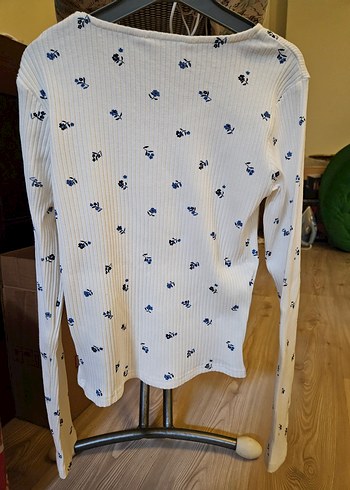 H&M Beyaz Çiçek Desenli Pamuklu Uzun Kollu çocuk bluz