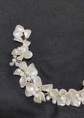 Beyaz Boncuklu Cam Çiçekli Saç Aksesuarı - Görsel 3