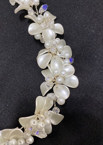 Beyaz Boncuklu Cam Çiçekli Saç Aksesuarı - Görsel 2