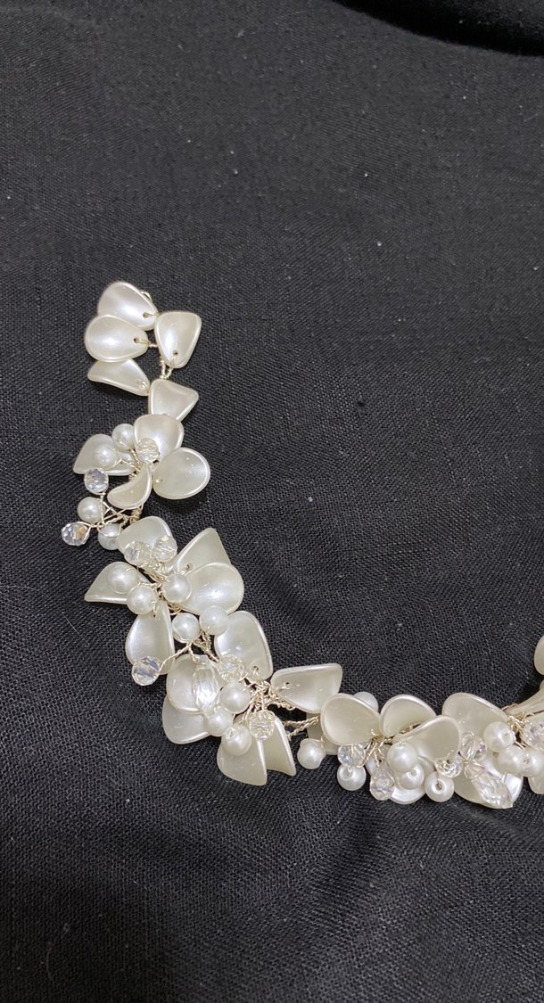 Beyaz Boncuklu Cam Çiçekli Saç Aksesuarı - Görsel 3