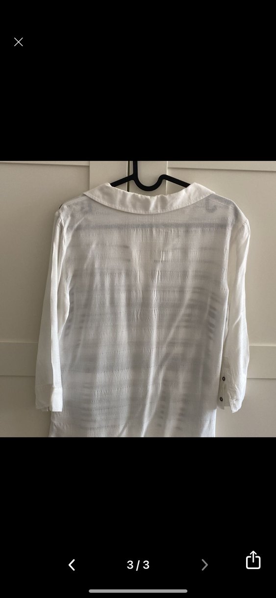 Mavi marka Düğmeli Gri Çizgili Beyaz Kadın Gömlek - Görsel 3