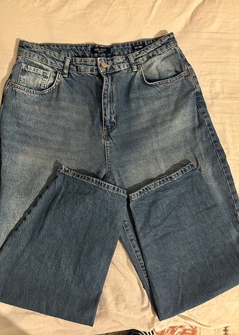 44 Beden mavi Renk Geniş Kesim Mavi Denim Kadın Pantolon