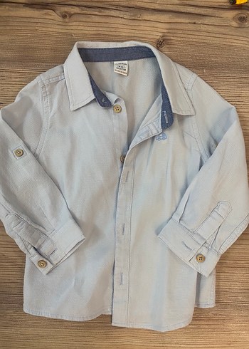 Erkek Çocuk Bebe Mavisi Denim Uzun Kollu Gömlek