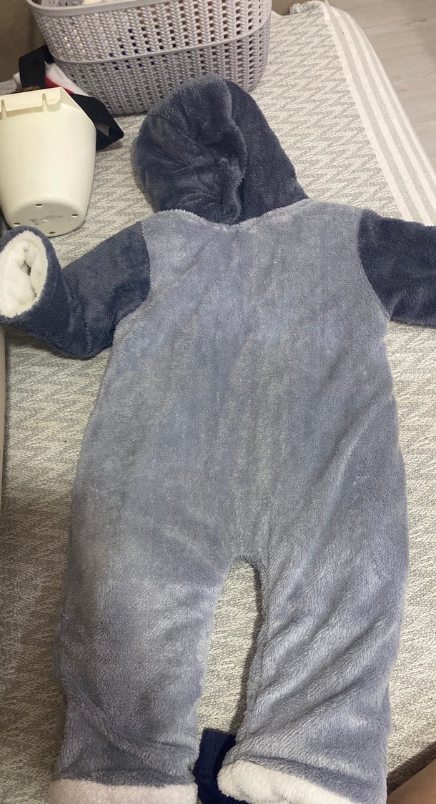 Gri Peluş Bebek Tulum Ayı Desenli - Görsel 3