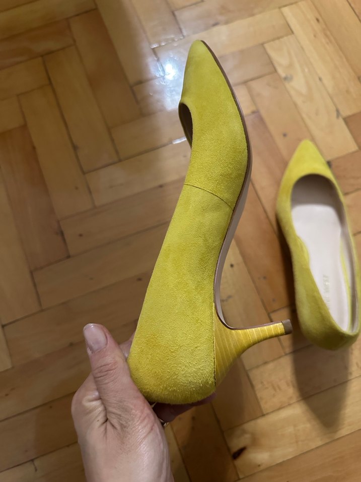 Sarı deri Süet Kadın Dolgu Topuk Stiletto - Görsel 2