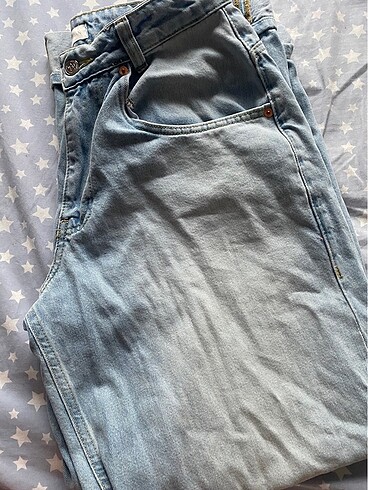 Bershka mavi soluk efektli düşük bel baggy pantolon