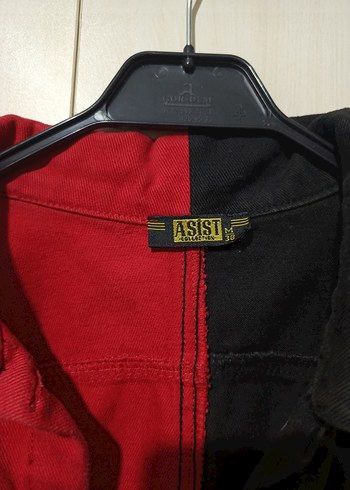 Düğmeli Kırmızı Siyah Kadın Kot Ceket - Görsel 6