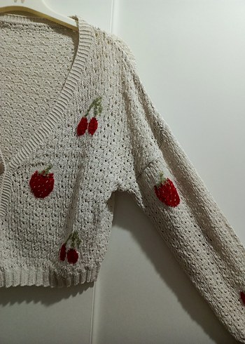 Nakışlı Bohem Beyaz Triko Hırka - Görsel 2