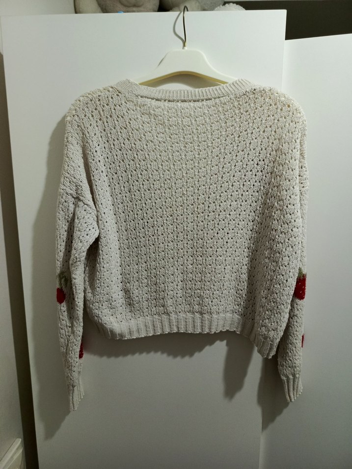 Nakışlı Bohem Beyaz Triko Hırka - Görsel 3