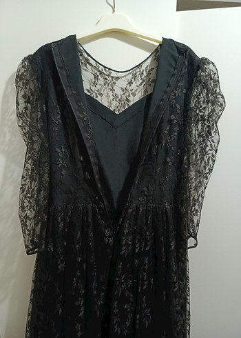 Dantel Detaylı Siyah Midi Gotik Elbise - Görsel 3