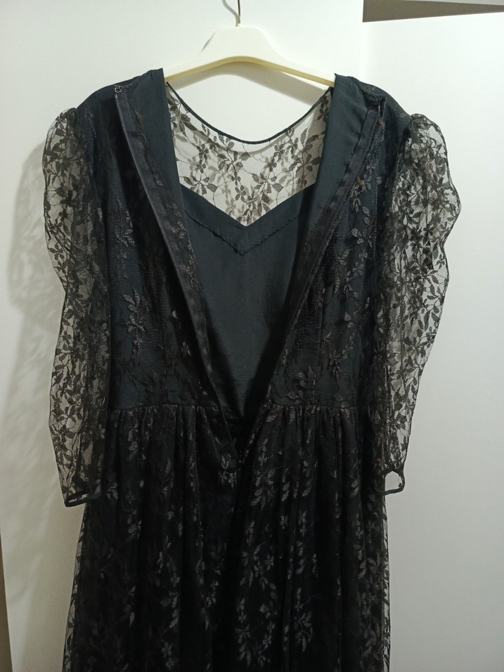 Dantel Detaylı Siyah Midi Gotik Elbise - Görsel 3