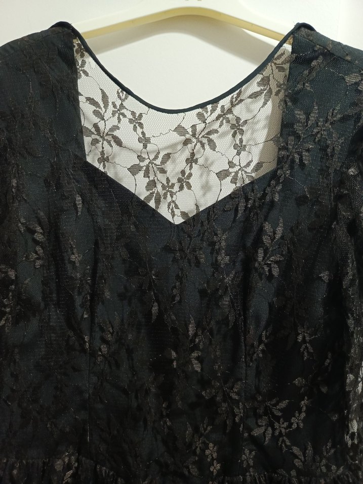 Dantel Detaylı Siyah Midi Gotik Elbise - Görsel 2