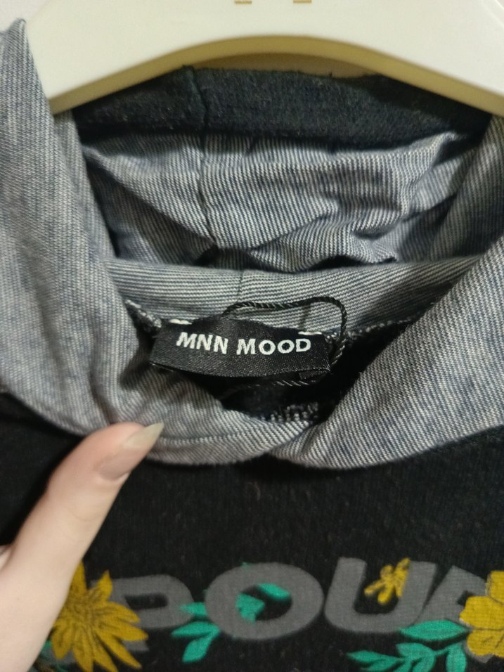 Gri Kapüşonlu Çiçek Baskılı Kadın Sweatshirt - Görsel 3