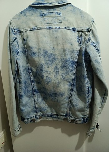 Düğmeli Batik Desenli Mavi Kadın Denim Ceket - Görsel 4