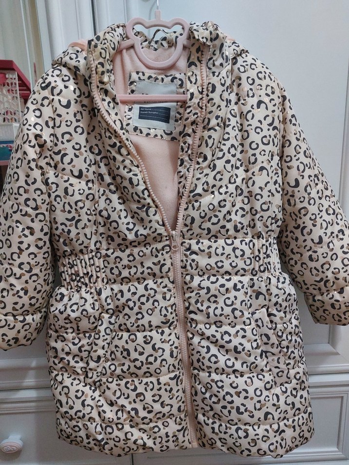 Kürklü Leopar Desenli Kız Çocuk Mont - Görsel 3