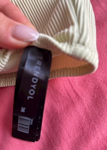 36 Beden beyaz Renk yeşil Çizgili Midi Bikini Üstü