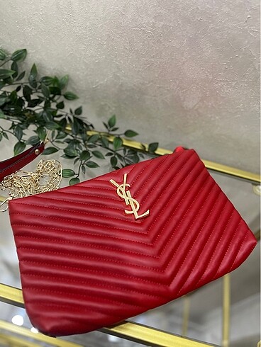 YSL Clutch-Zincirli Çanta Kırmızı