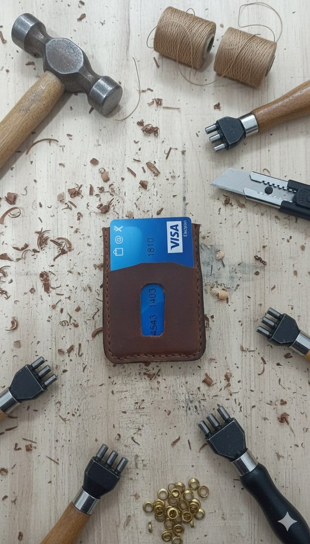 El Yapımı Kahverengi Minimalist Erkek Kartlık(%100 Dana  Derisi) - Görsel 3