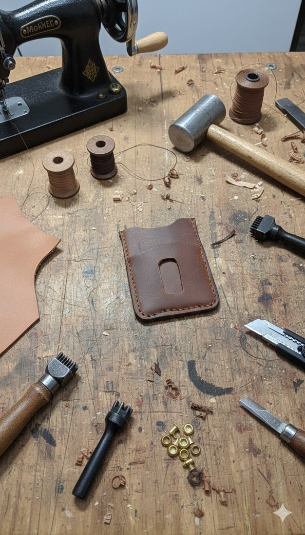 El Yapımı Kahverengi Minimalist Erkek Kartlık(%100 Dana  Derisi) - Görsel 2