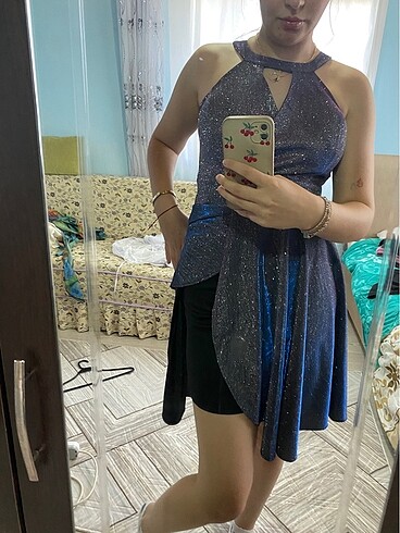 Mor ve mavi yansımalı simli abiye - Görsel 6