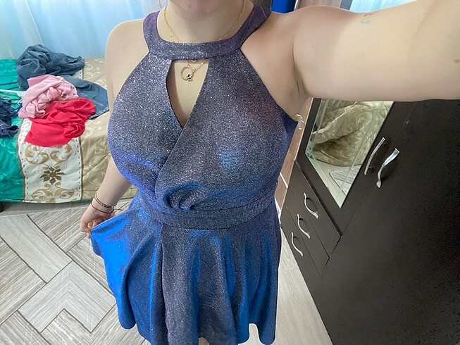 Mor ve mavi yansımalı simli abiye - Görsel 8