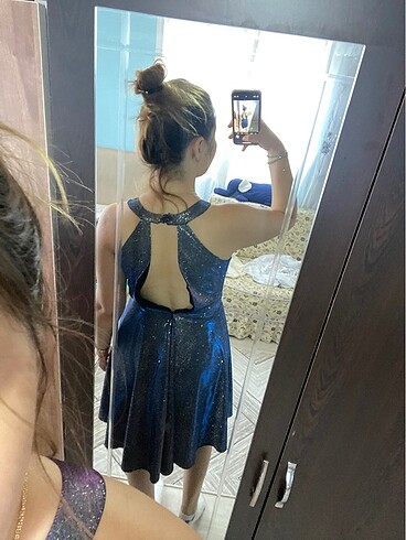 Mor ve mavi yansımalı simli abiye - Görsel 9