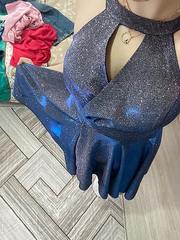 Mor ve mavi yansımalı simli abiye - Görsel 12