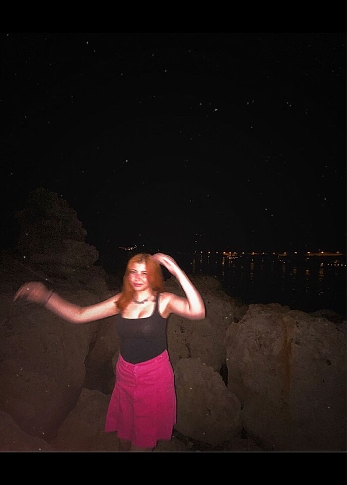 Fileli fuşya pembe kot etek - Görsel 3