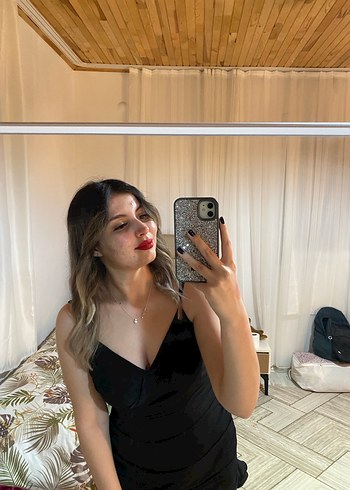 Parlak Siyah Mini V Yaka Elbise - Görsel 2