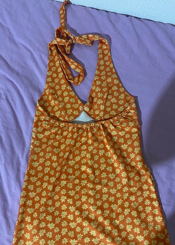 Turuncu V Yaka Midi Bohem Elbise - Görsel 6