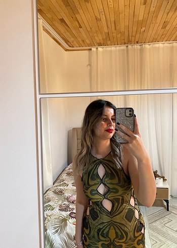 Askılı Yılan Desenli Midi Bohem Elbise - Görsel 2