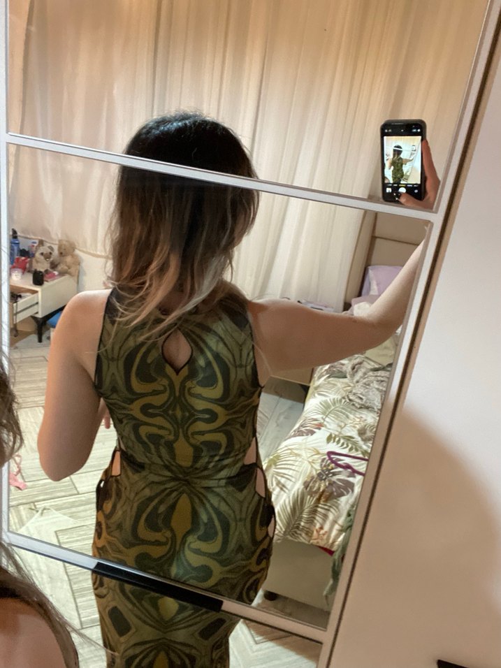 Askılı Yılan Desenli Midi Bohem Elbise - Görsel 3