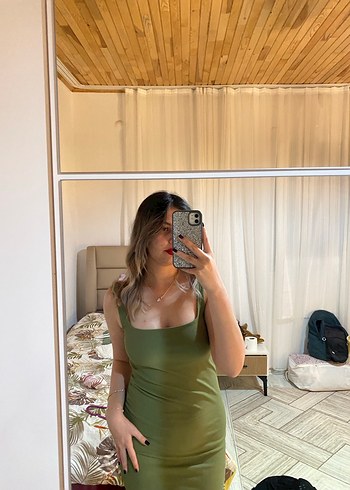 Kadın Fitilli Midi Straplez Elbise - Görsel 2