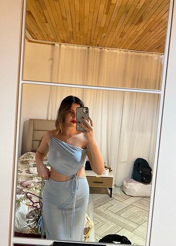 Mavi Straplez Midi Denim Elbise - Görsel 5