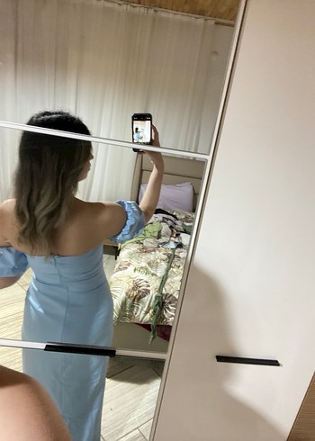 Mavi Straplez Midi Denim Elbise - Görsel 5