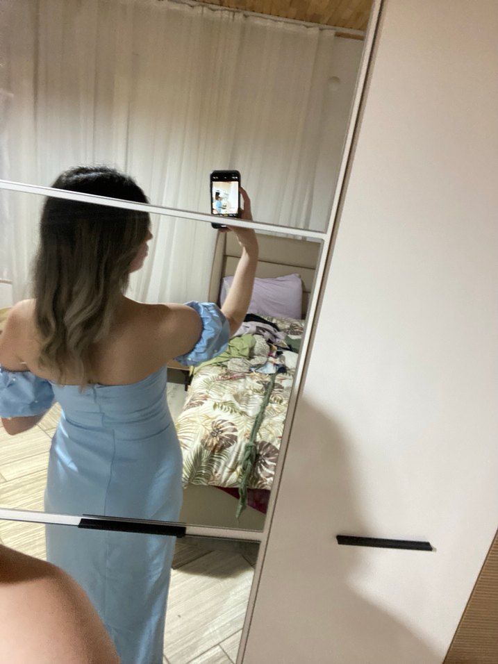 Mavi Straplez Midi Denim Elbise - Görsel 5